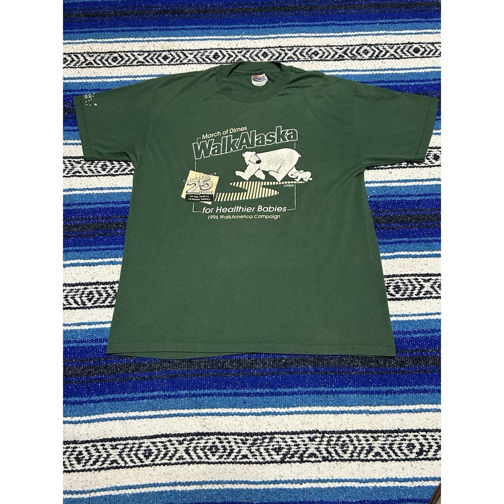 Vintage 1995 March Of Dimes Walk Alaska Polar Bear Shirt Mens Lg Single Stitch